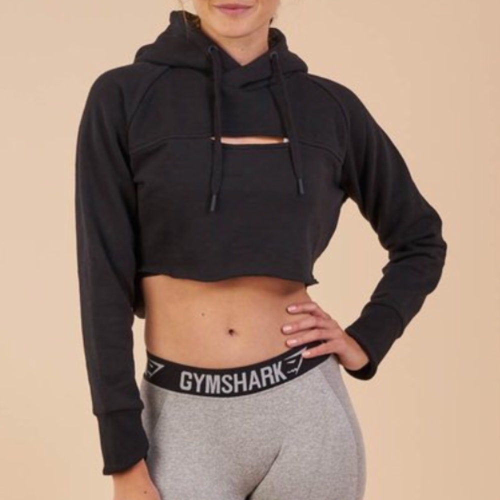 GYMSHARK CROPPED RAW EDGE HOODIE LARGE